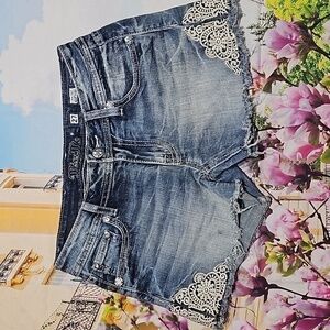 Miss‎ Me Frayed Hem Blue Denim Shorts Size 27